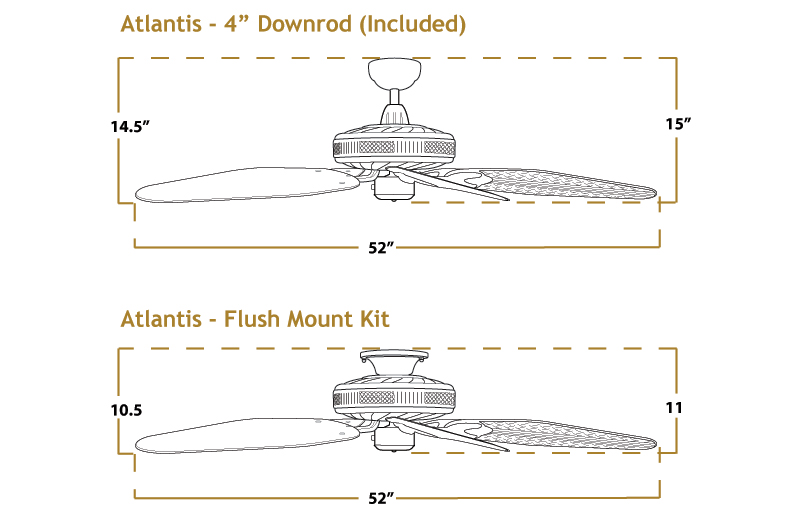 52 Inch Atlantis Outdoor Ceiling Fan With Leaf Or Wicker Blades