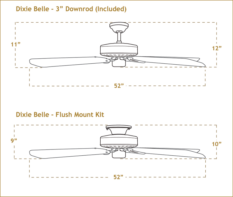 52 Inch Dixie Belle Outdoor Tropical, Ceiling Fan Leaf Size