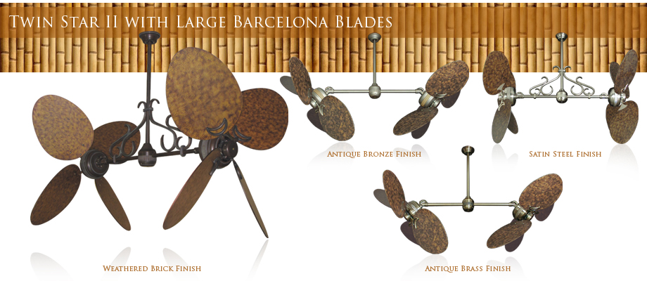 50 Inch Double Twin Star Ceiling Fan With Large Oval Barcelona Blades
