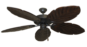 Tropical Ceiling Fan Raindance with Arbor 100 Dark Walnut Leaf Wood Blades - 58 inch
