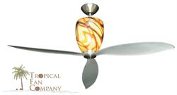 Milan Ceiling Fan - 3 Blades, Satin Steel Finish an Deco Art Glass Housing Modern Ceiling Fan