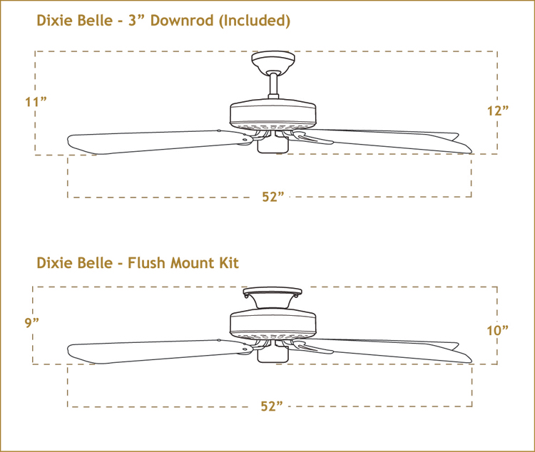 Dixie Belle Ceiling Fan Dimensions